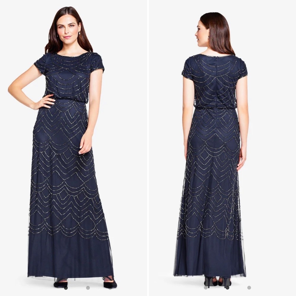 Adrianna Papell short sleeved beaded blouson dress size 14
